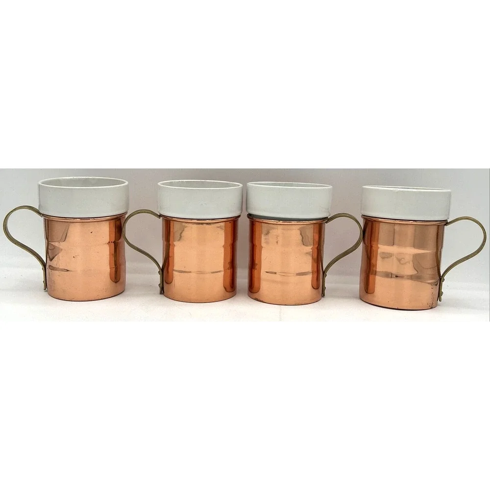 Vintage Ceramic Insert Copper Mugs‎ Set of 4 SKU U230